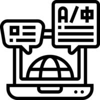 A laptop with a globe icon and a speech bubble vector