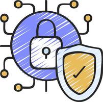A blue and yellow shield with a lock and a check mark vector