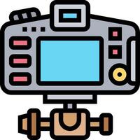 A camera with a lens and a tripod on it vector