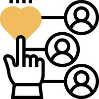 A hand holding a heart with a group of people around it vector