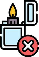 A lighter with a flame and a red cross vector