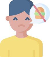 A man with a burger in his mouth and a speech bubble with a no sign vector