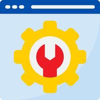 A yellow and red cogwheel with a red wrench on it vector
