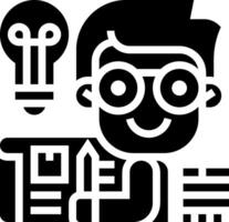 A black and white image of a man with glasses and a light bulb vector