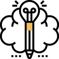 A pencil with a light bulb in the middle of a cloud vector