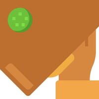 A hand holding a brown book with a green button on it vector
