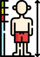 A man in a swimsuit is standing next to a scale vector