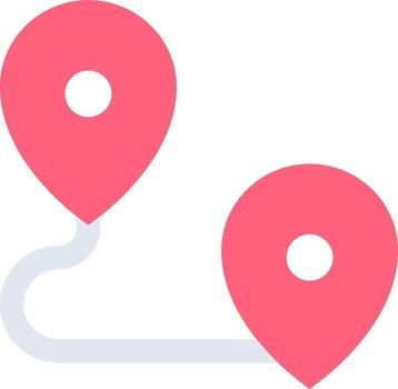 A map with two pink pins pointing to each other vector