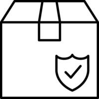 A black and white icon of a box with a shield vector