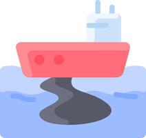A red boat floating in the water with a black pipe coming out of it vector