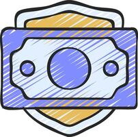 A dollar bill in a shield icon vector