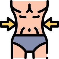 A man's stomach with a blue arrow pointing to the right vector