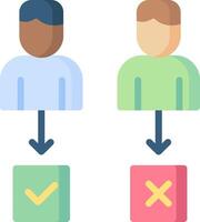 Two people are shown with different colored boxes vector
