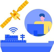 A man is using a computer and a satellite vector
