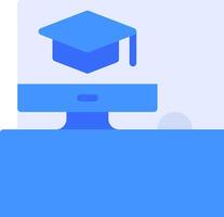 A blue graduation cap on top of a computer monitor vector