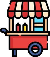 A food cart with a red and white awning vector
