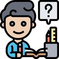 A man is writing on a book with a question mark vector