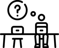 A black and white image of a person sitting at a table with a laptop vector