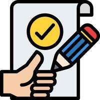 Hand holding pencil and paper with check mark vector