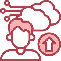 A man with a cloud icon and an arrow pointing up vector
