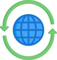The globe is surrounded by arrows and a green circle vector