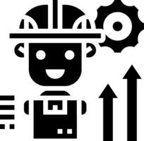 A black and white icon of a man in a hard hat vector