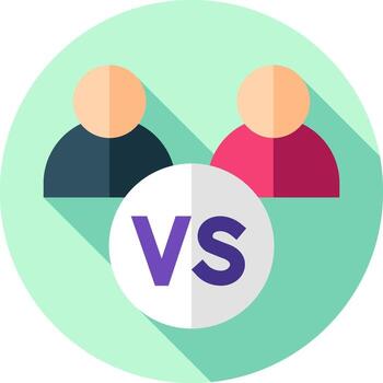 Two people are standing in front of a circle with the word versus vector