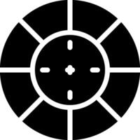A black and white circular icon of a gun vector