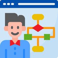 A man with a computer screen and a diagram of a process vector