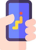 A hand holding a smartphone with a mobile app icon vector