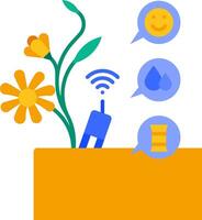 A flower with a wifi symbol, a water bottle, and a smiley face vector