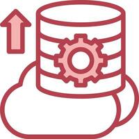 A cloud with a gear icon and a red arrow vector