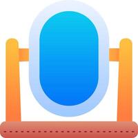 A mirror with a blue background and a wooden stand vector