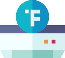A flat icon of a computer with the word f on it vector