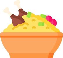 A bowl of rice with chicken and vegetables vector