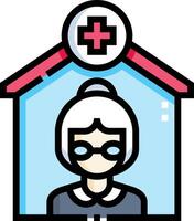 An elderly woman in a house with a cross on the front vector