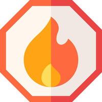 A fire icon in a red and orange octagon vector