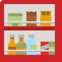 A refrigerator with a shelf full of food vector
