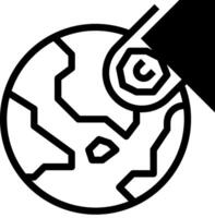 A black and white image of a globe with a pin vector