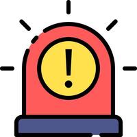 A red alarm clock with an exclamation mark vector