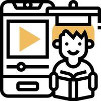 A cartoon boy reading a book and holding a tablet vector