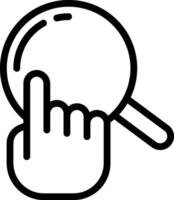 A magnifying glass with a finger pointing at it vector