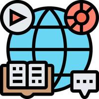 An icon of a globe with a book, a book, and a microphone vector