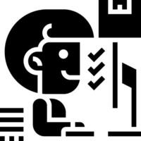 A black and white icon of a man sitting at a computer vector