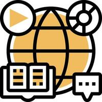 A globe with a book, a book, and a microphone vector