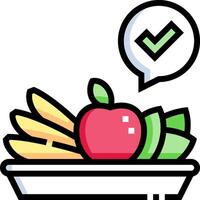 An apple and a banana are in a tray with a check mark vector