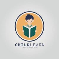 Child learn logo design with a boy reading a book vector