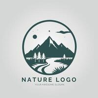 Nature logo design with mountains and trees vector