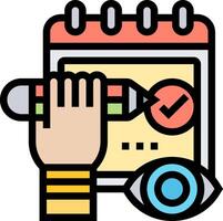 A hand holding a pen and a calendar with a check mark vector