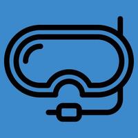 A blue background with a black outline of a pair of goggles vector